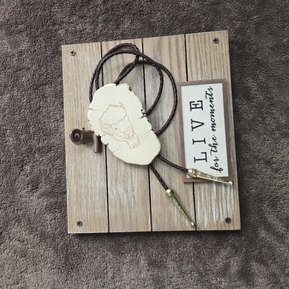Southwestern Large Buffalo Lazer Cut Howlite Slab Bolo Tie Necklace Western
